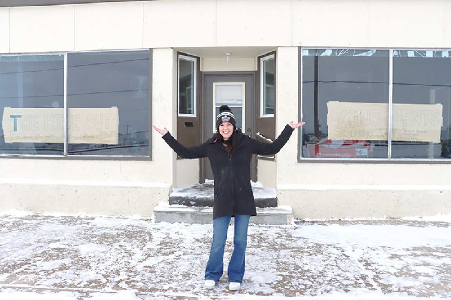 Shellie Silverthorn outside of her new business, the Hide Out, which will be opening in the old McNaughton Building on Friday. Nicole Taylor photo.